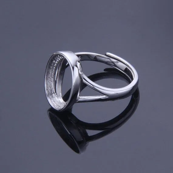 Ring Setting Blank Bezel 7-20mm 1pc 2.2g 925 Sterling Silver Adjustable for 1 Oval Shape Cabochon Cameo No Prongs Wholesale Available