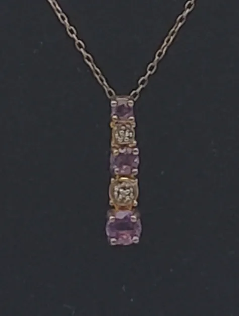 Ross-Simons - Amethyst and Diamond Gold Tone Sterling Silver Pendant on Chain Necklace - 18"