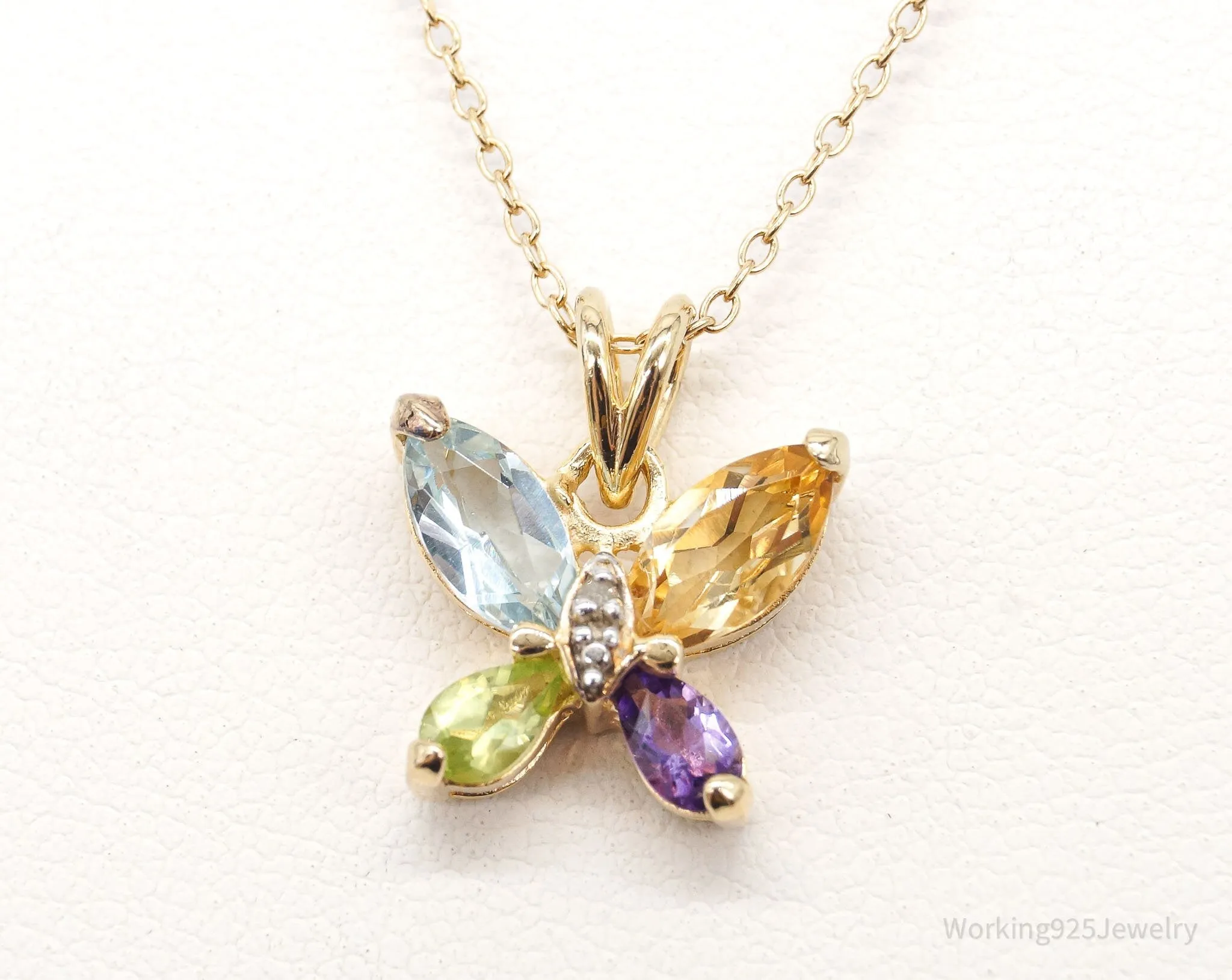 Ross Simons Multi Gemstone Butterfly Gold Vermeil Sterling Silver Necklace