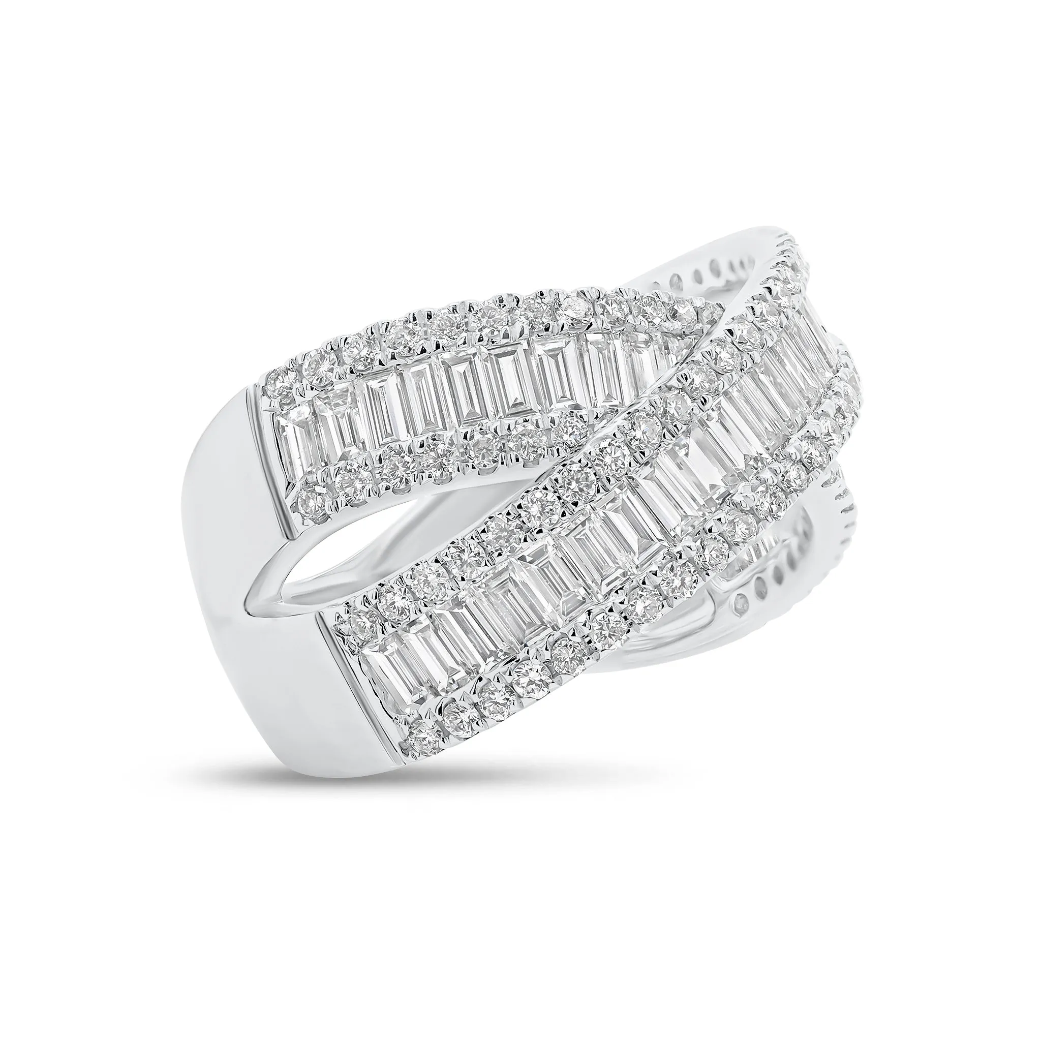 Round & Baguette Diamond Crossover Ring