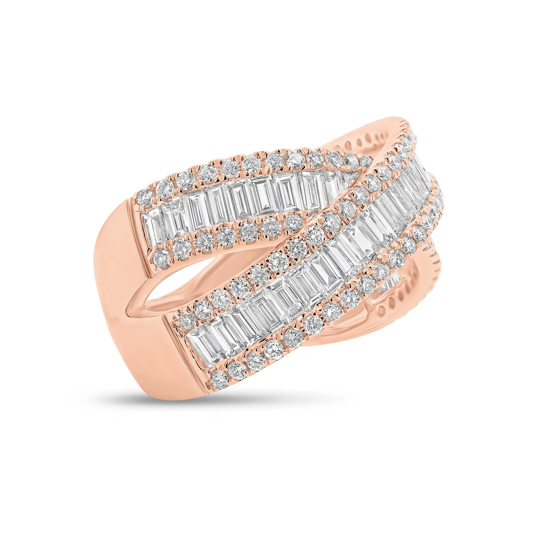 Round & Baguette Diamond Crossover Ring