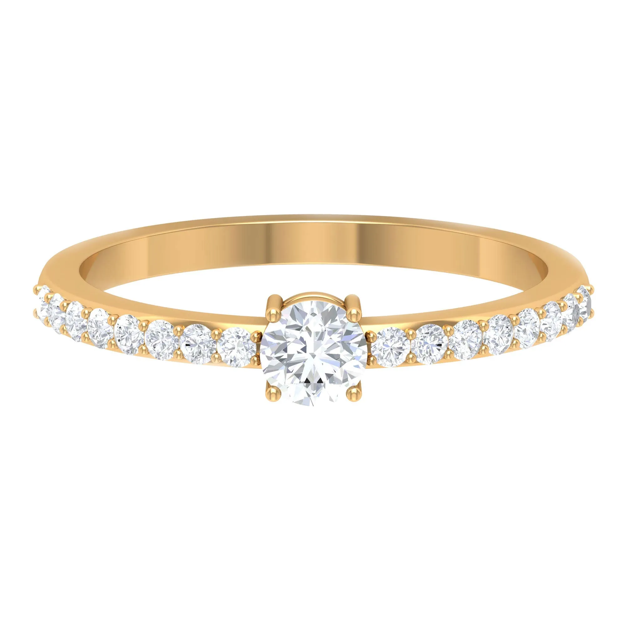 Round Diamond Solitaire Ring with Side Stones