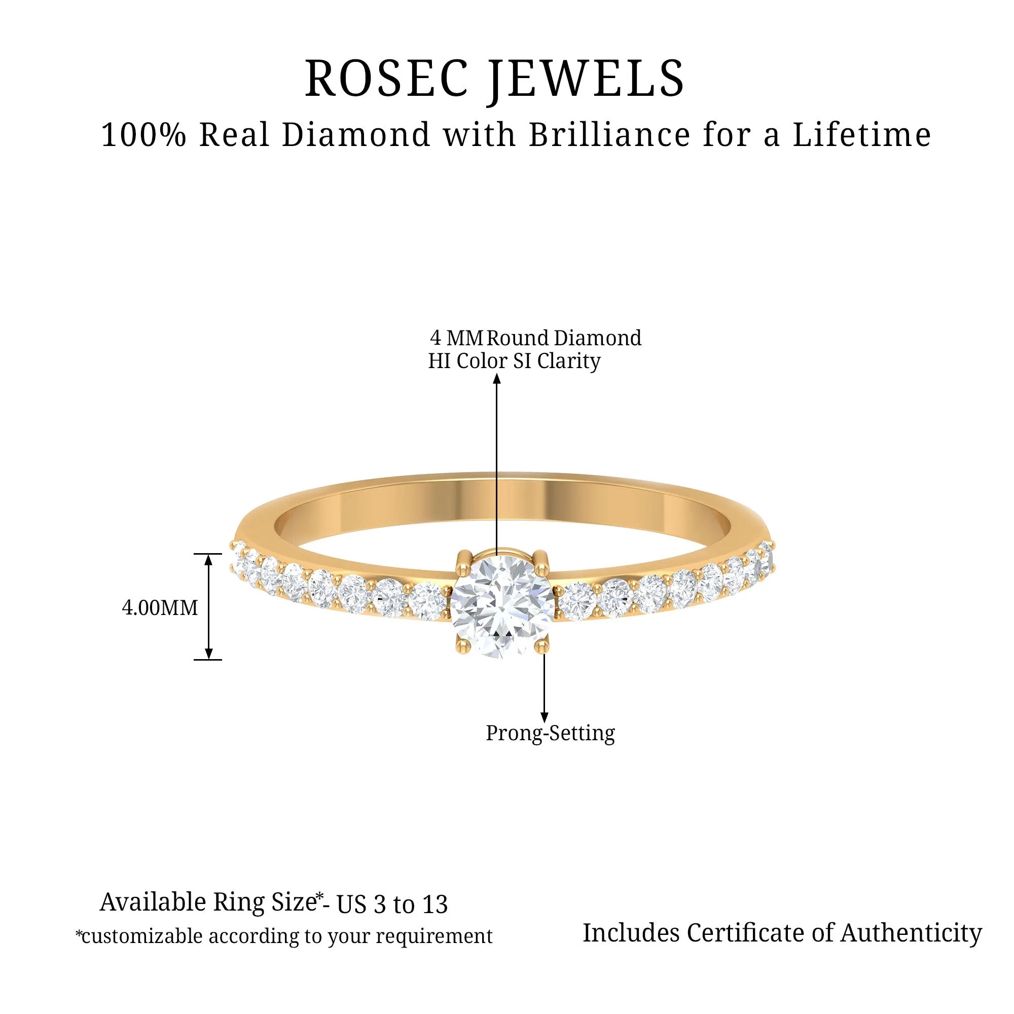 Round Diamond Solitaire Ring with Side Stones