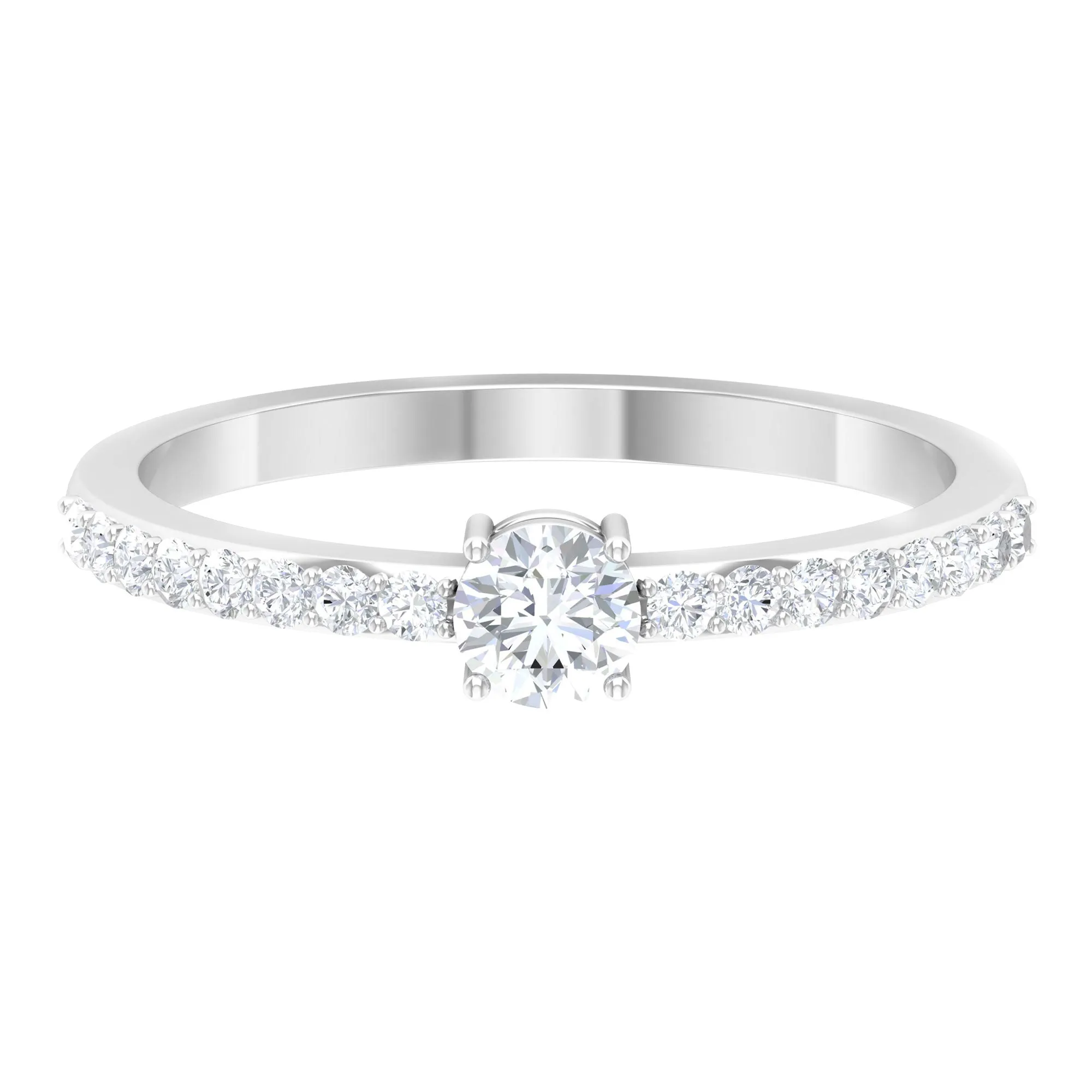 Round Diamond Solitaire Ring with Side Stones