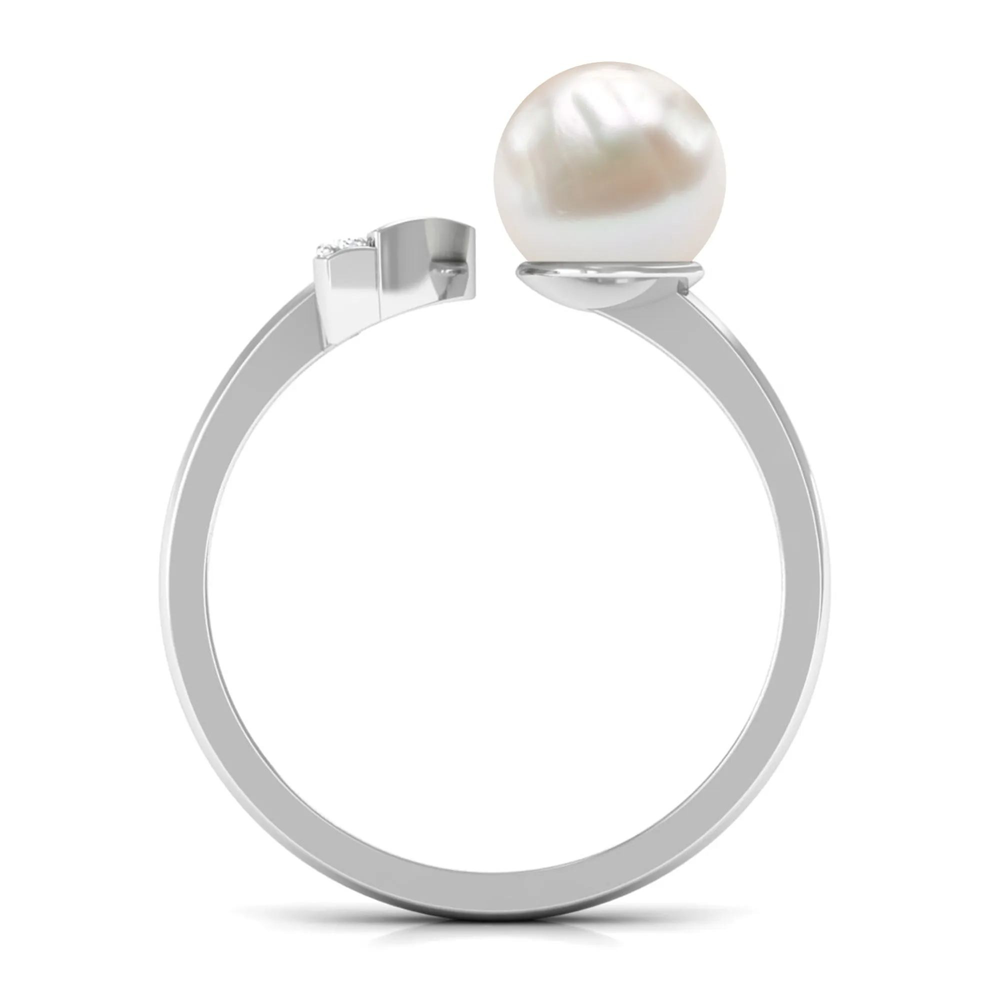 Round Freshwater Pearl Solitaire Cuff Ring with Diamond