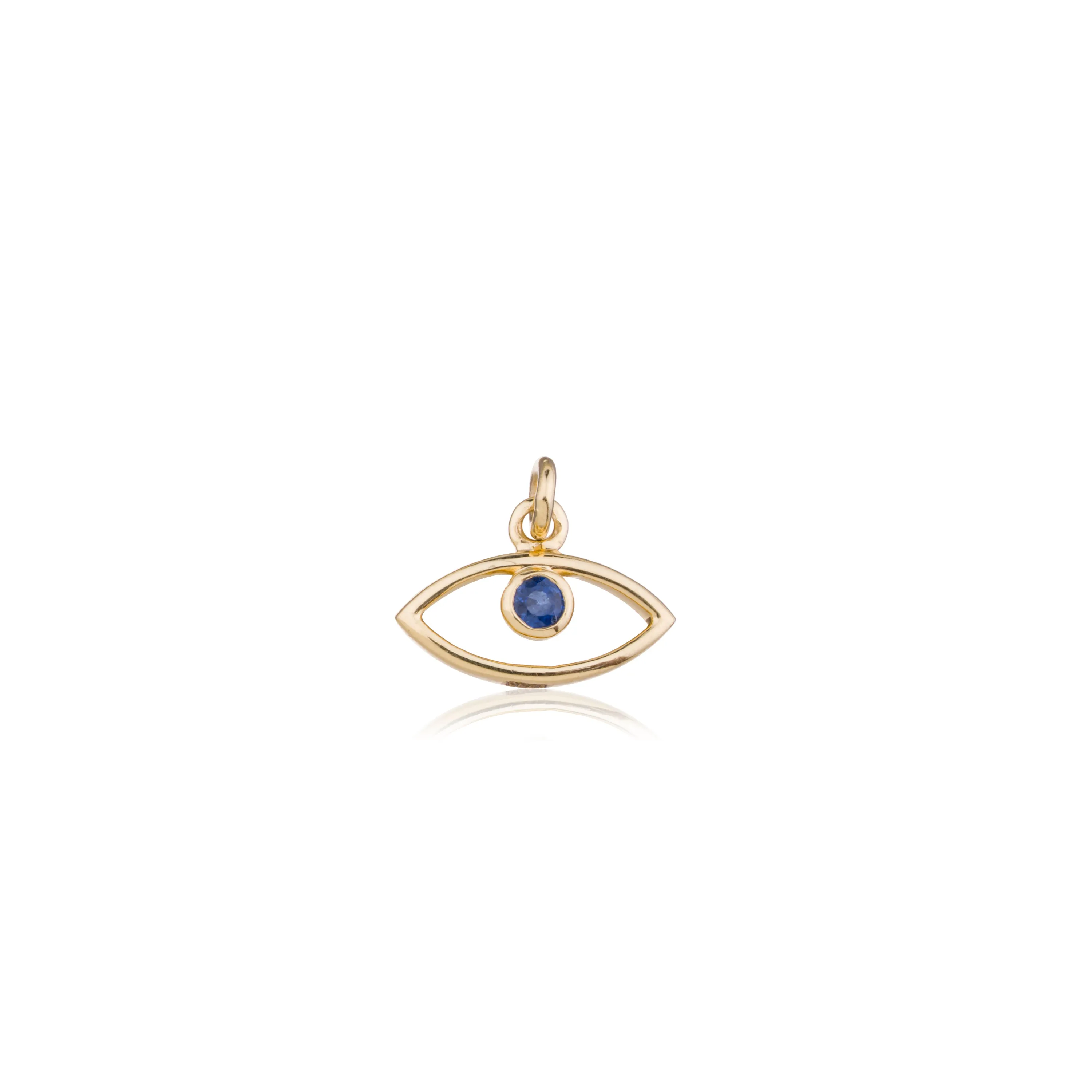 Sapphire Evil Eye Charm Necklace, 14K Yellow Gold