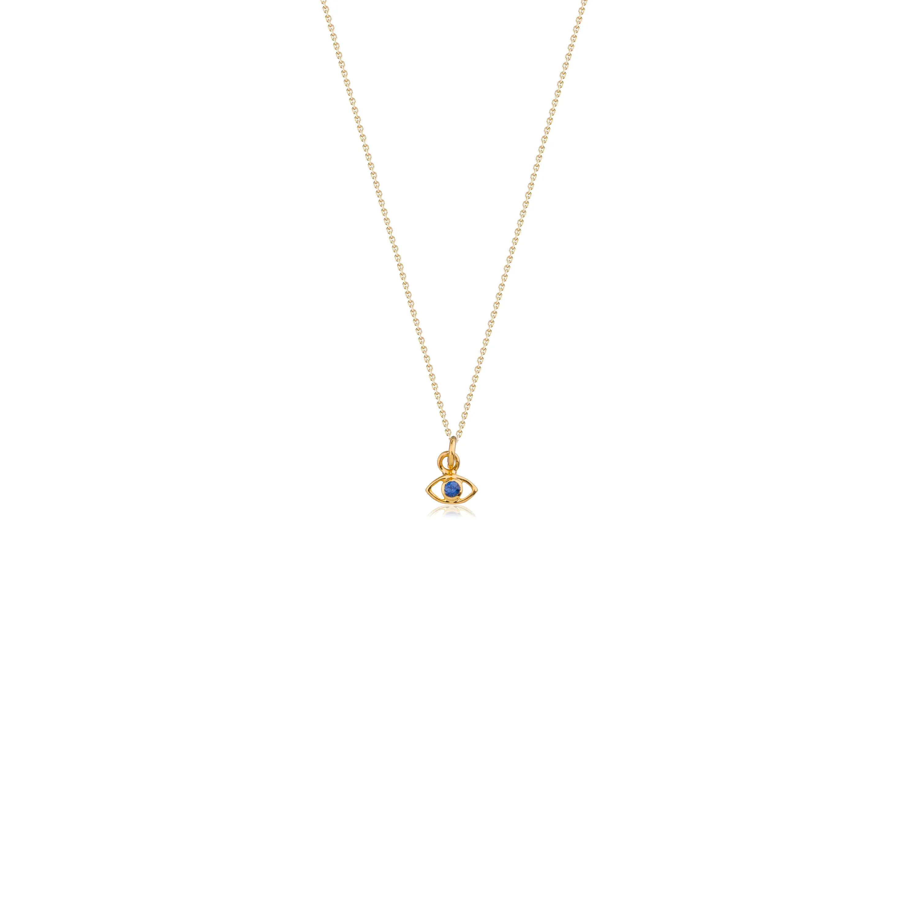 Sapphire Evil Eye Charm Necklace, 14K Yellow Gold