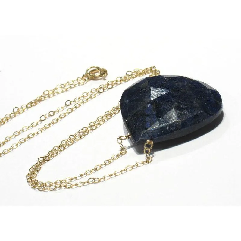 Sapphire Pendant Chain Necklace with Gold Filled Spring Clasp