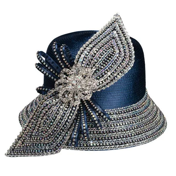 Satin Rhinestone Beaded Brim With  Beaded-Stone: Royal