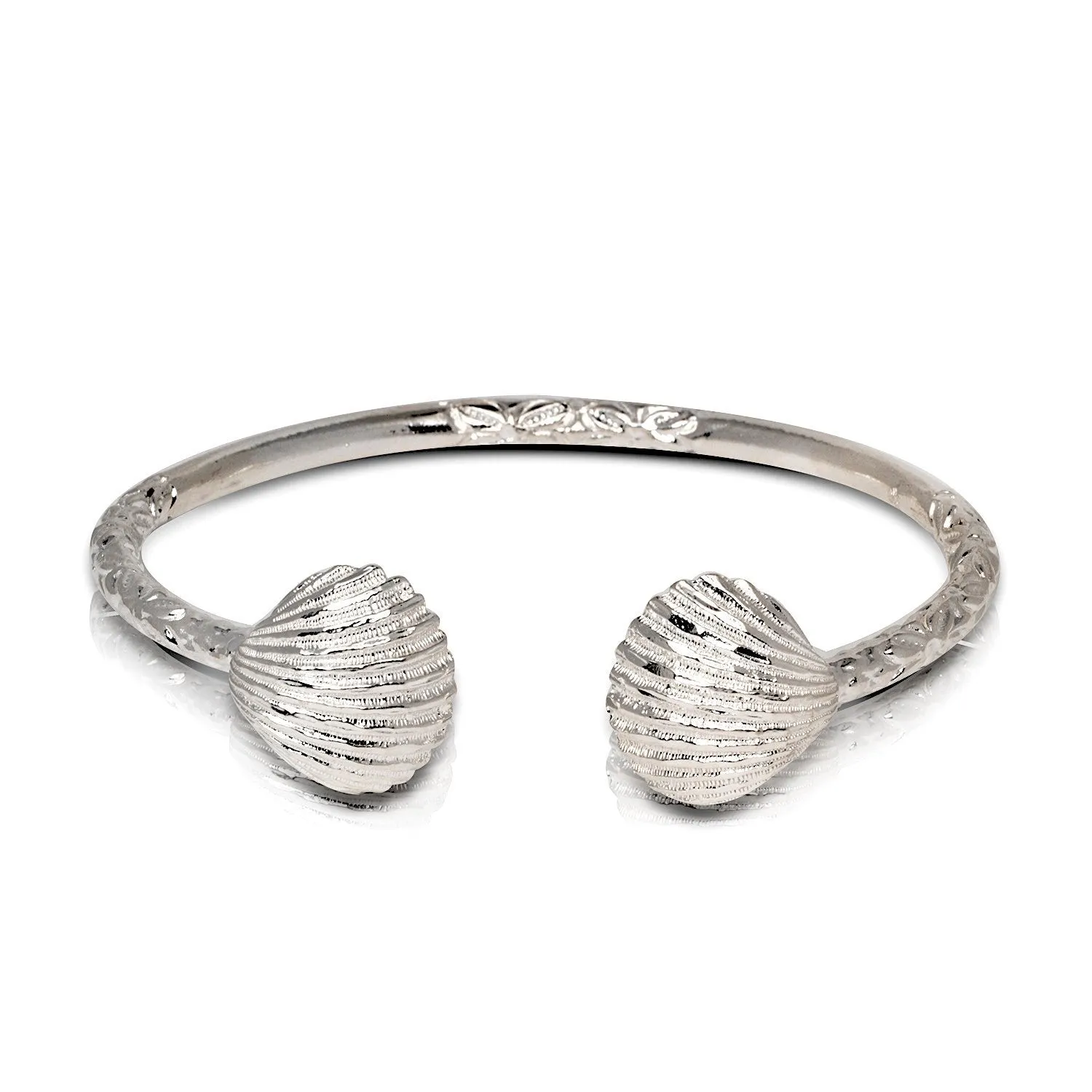 Scallop Sea Shell .925 Sterling Silver West Indian Bangle, 1 piece