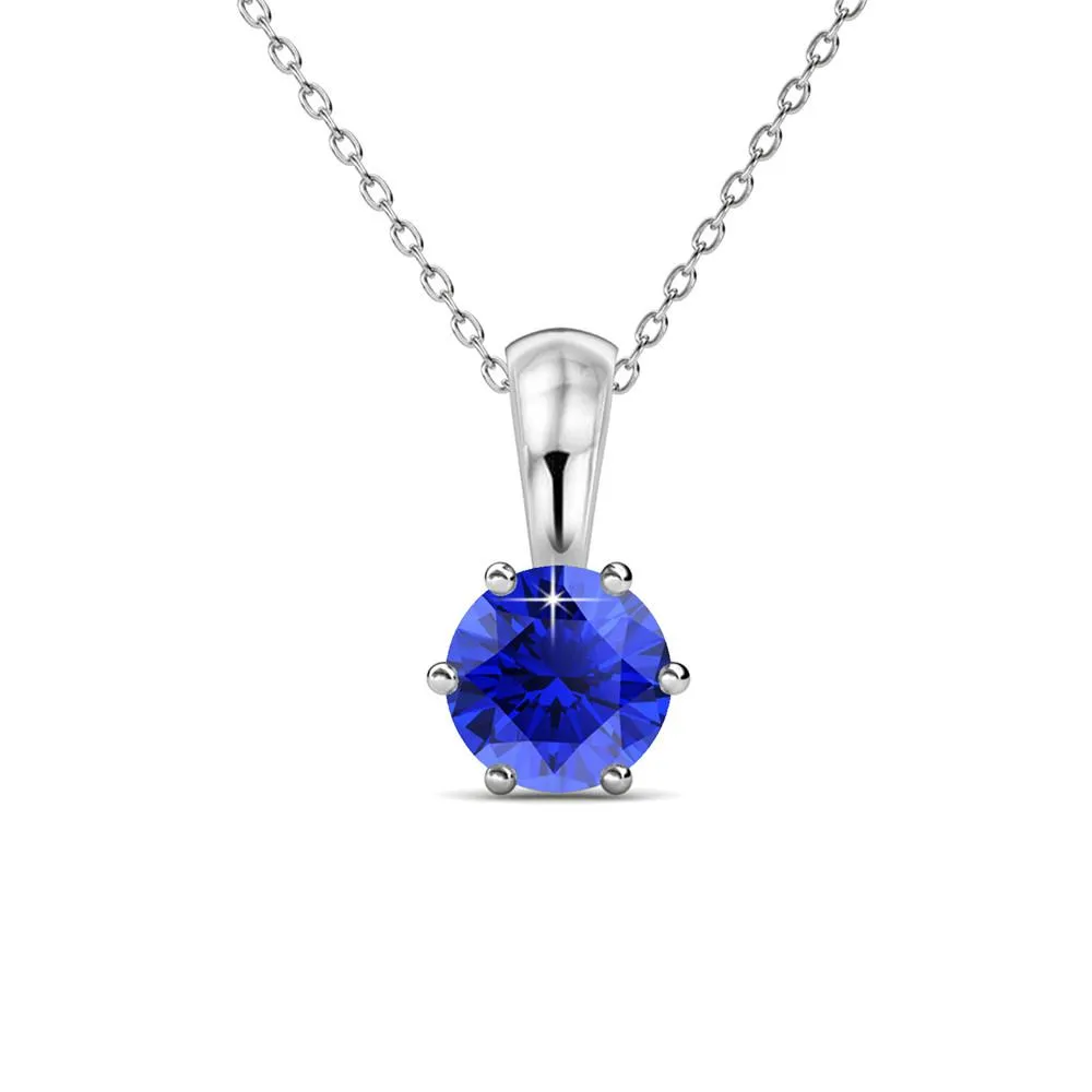 September Birthstone Sapphire Necklace 18k White Gold Plated Solitaire Necklace with 1CT Swarovski Crystal