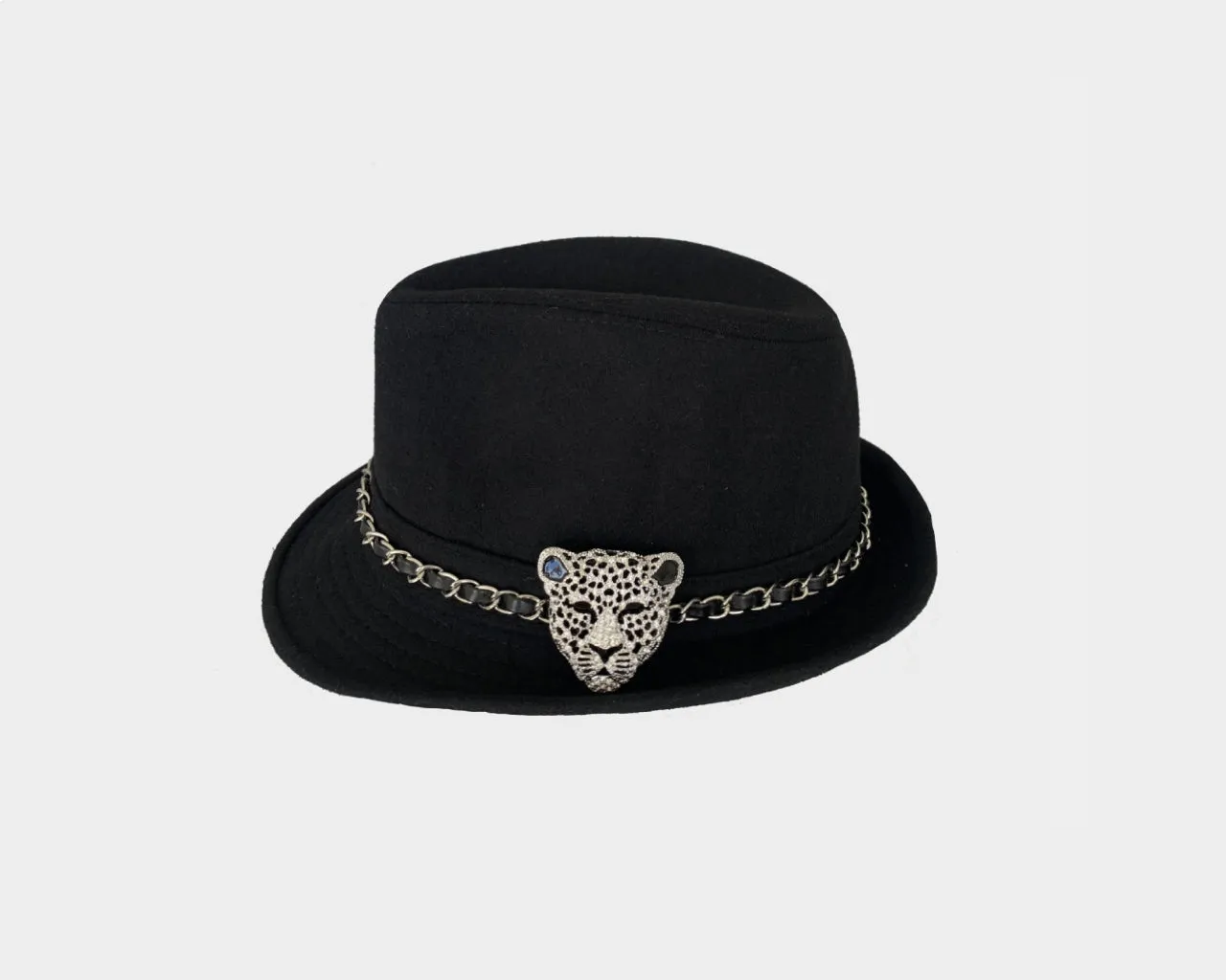 Short Brim Black Fedora Panther Hat - The Milan