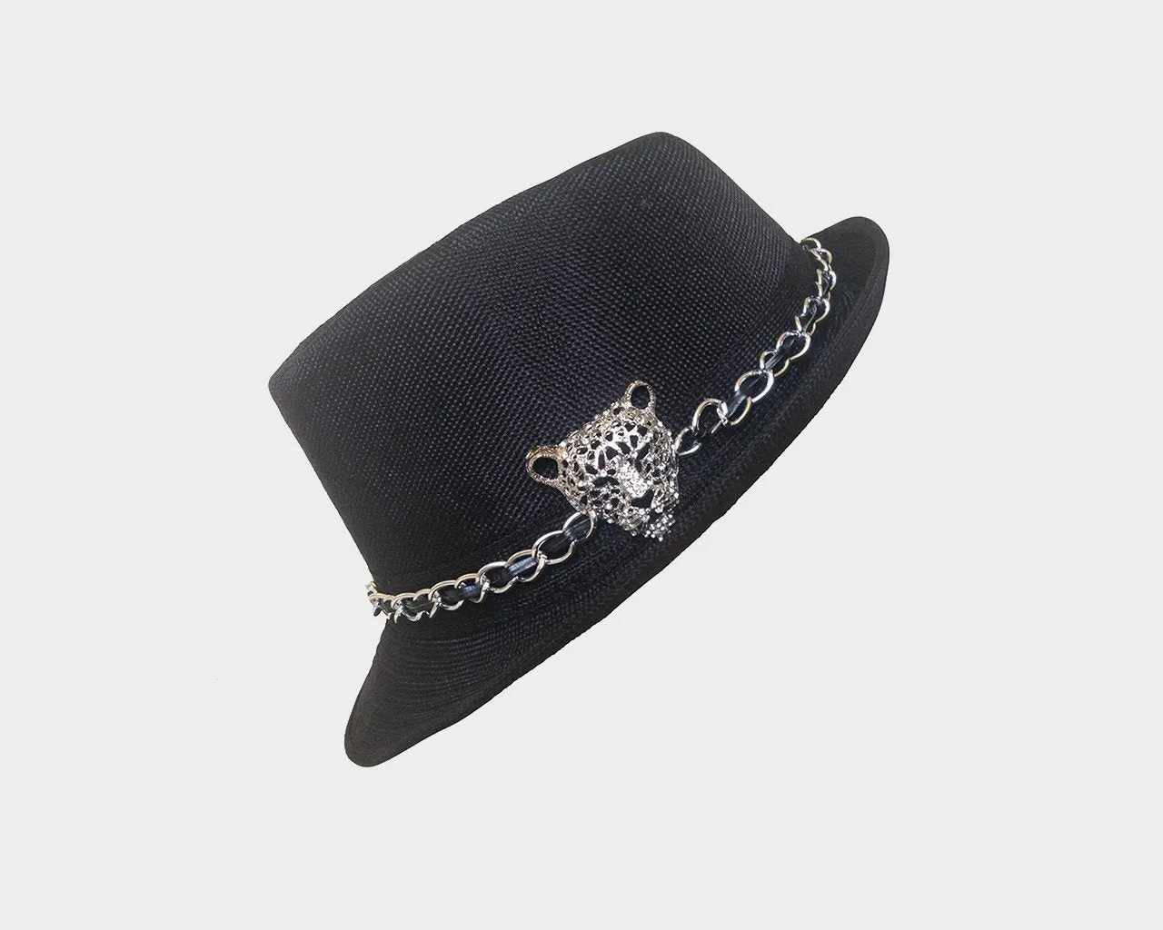 Short Brim Black Fedora Panther Hat - The Milan