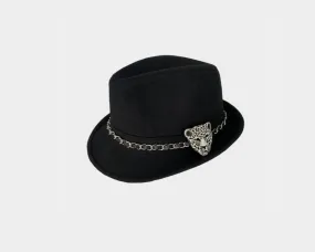 Short Brim Black Fedora Panther Hat - The Milan