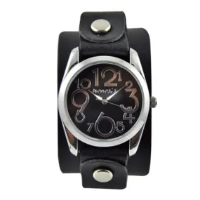 Showgirl Ladies Black Watch with Black Leather Cuff