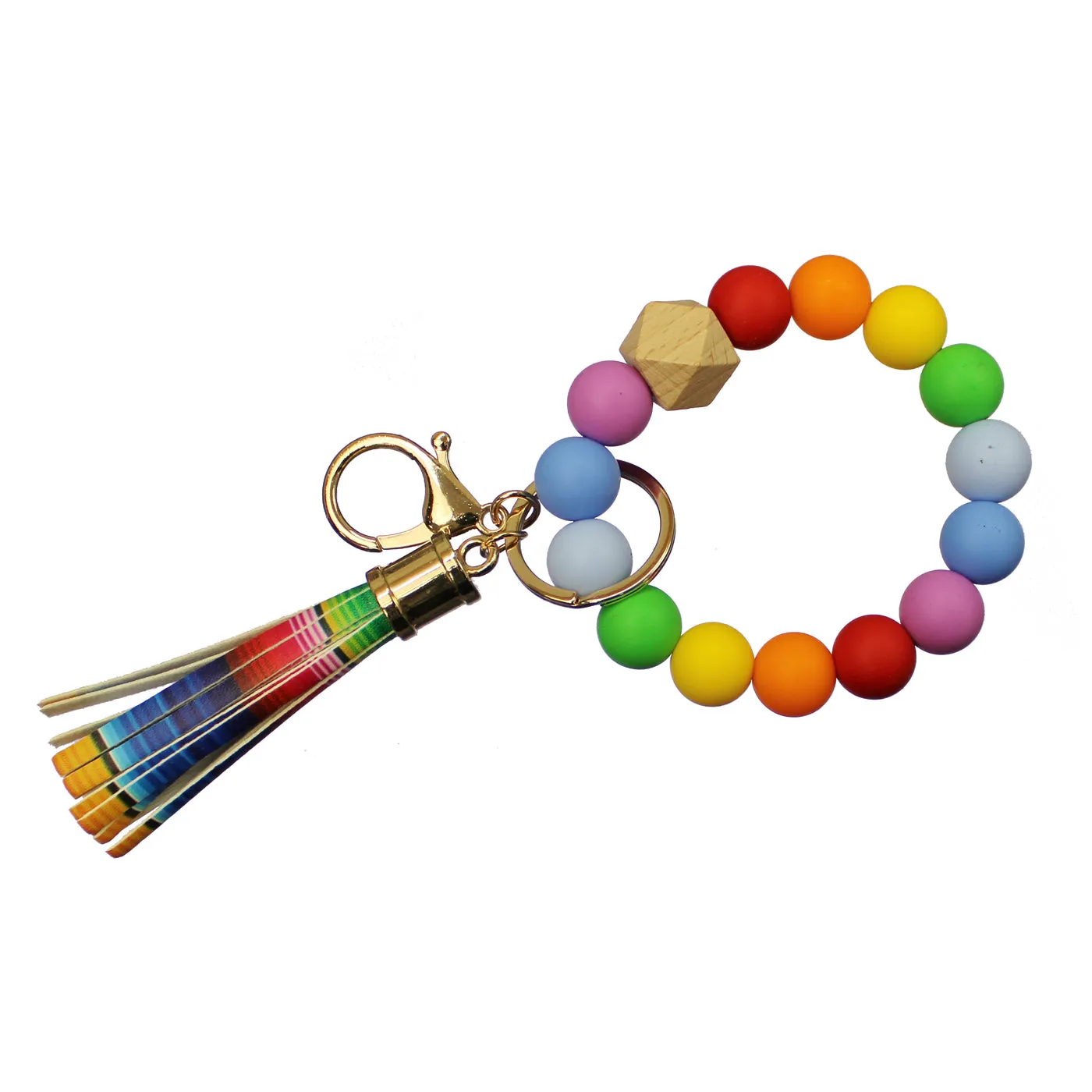 SILICON BALL BANGLE W/ WOOD & TASSEL KEYCHAIN