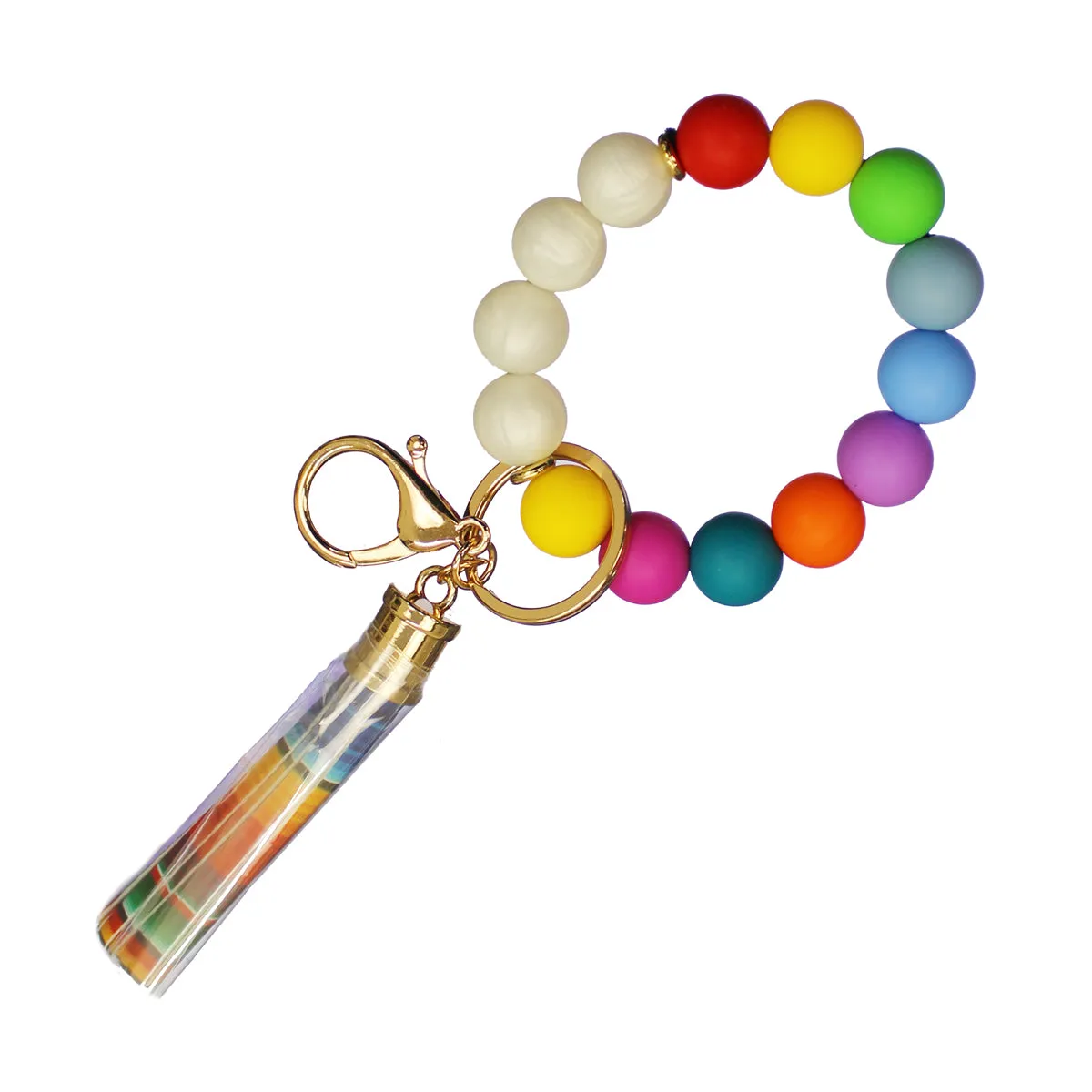 SILICON BALL BANGLE W/ WOOD & TASSEL KEYCHAIN