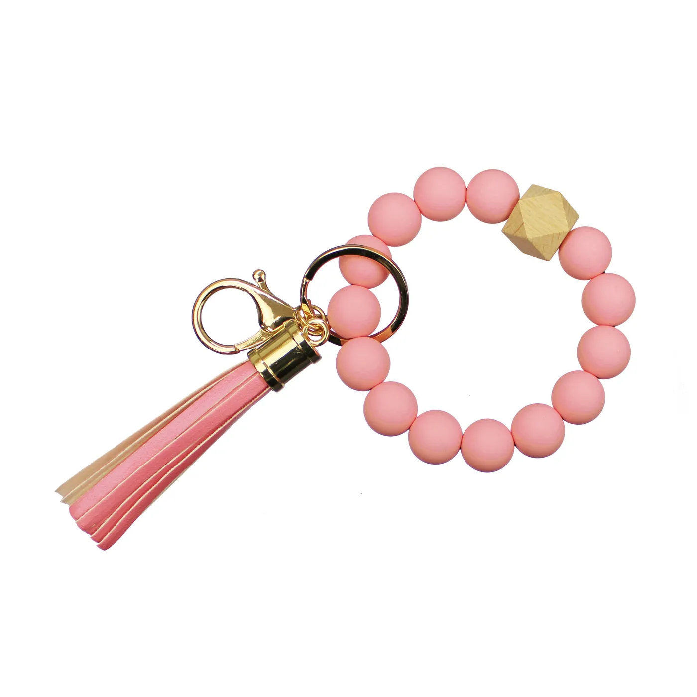 SILICON BALL BANGLE W/ WOOD & TASSEL KEYCHAIN