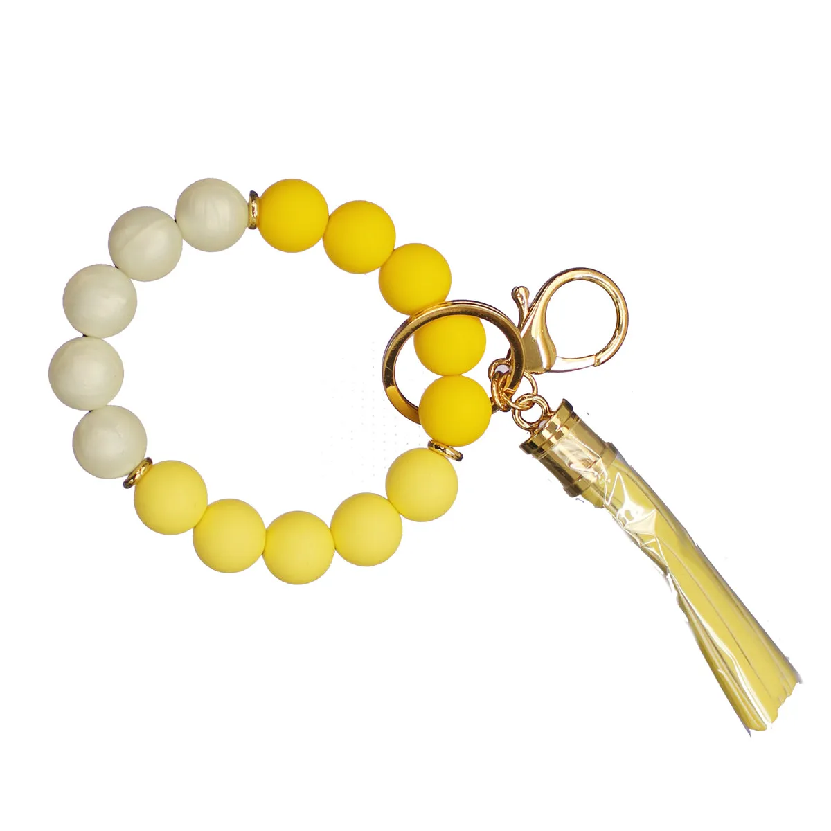 SILICON BALL BANGLE W/ WOOD & TASSEL KEYCHAIN