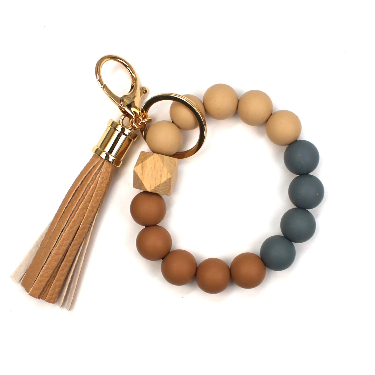 SILICON BALL BANGLE W/ WOOD & TASSEL KEYCHAIN