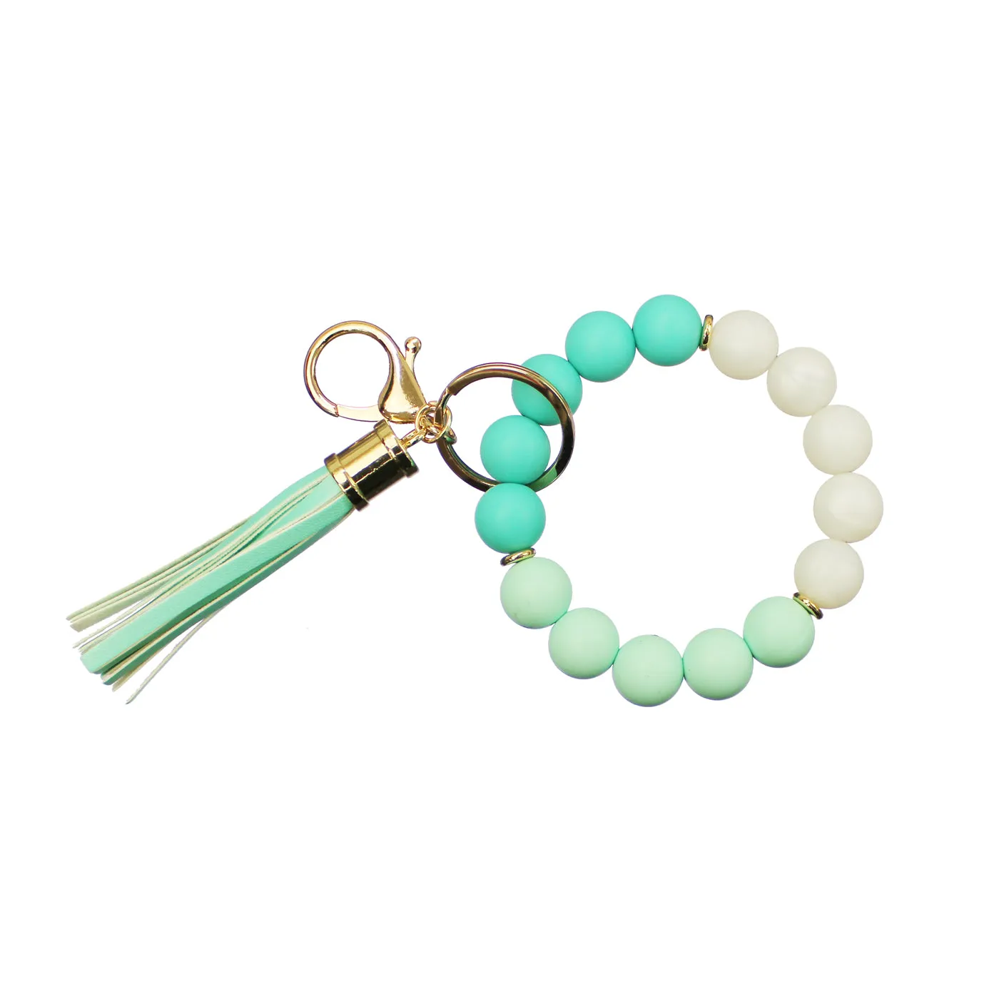 SILICON BALL BANGLE W/ WOOD & TASSEL KEYCHAIN