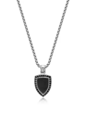 Silver Necklace with Black Onyx Shield Pendant