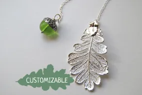 Silver Oak Leaf and Acorn Lariat | Electroformed Nature | Fall Leaf Lariat