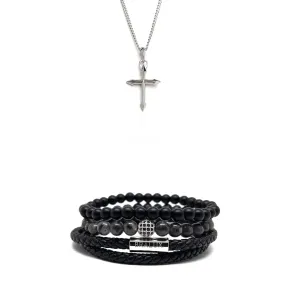 Silver Plated Duo Leather Cross Set