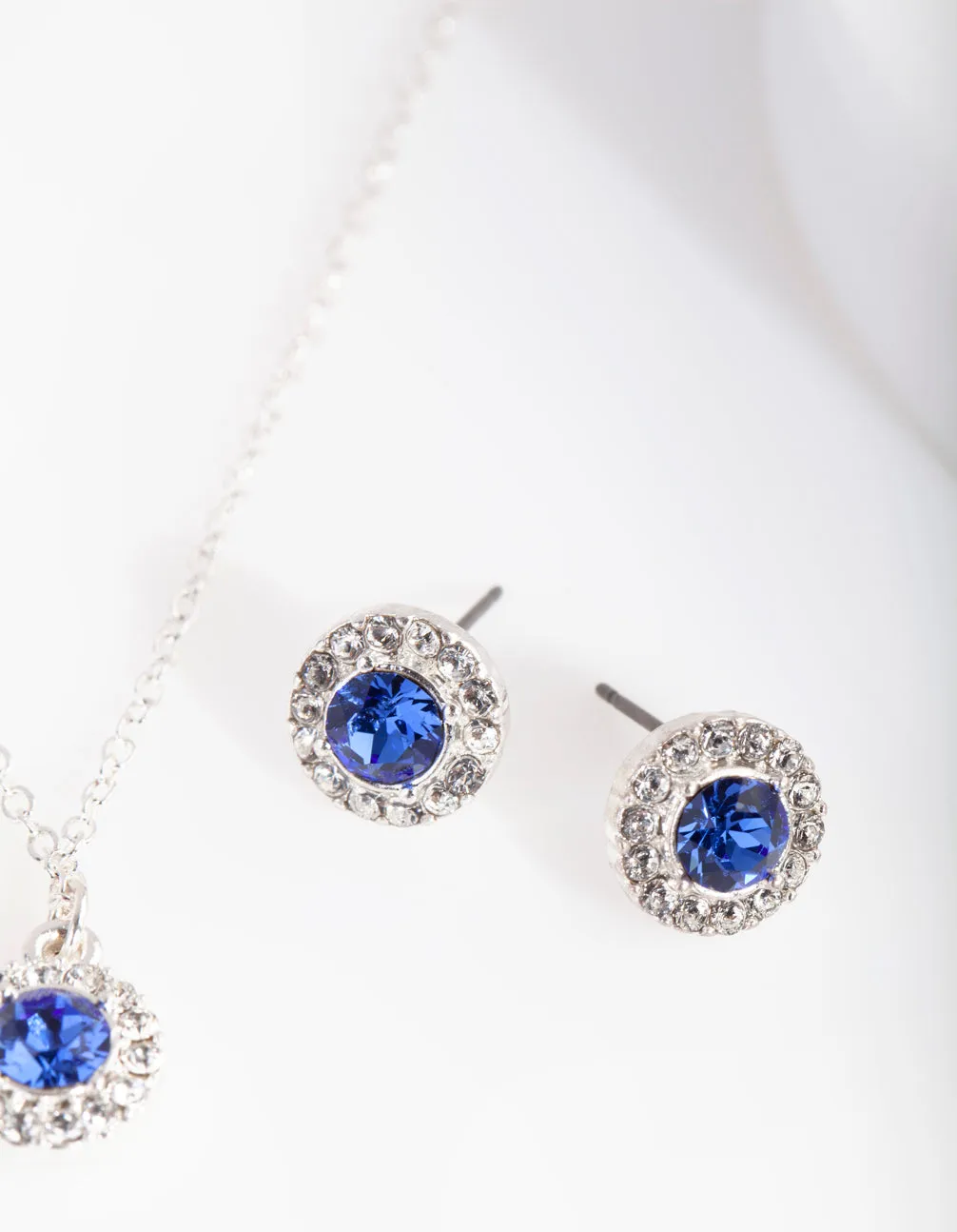 Silver Sapphire Swarovski Earring Necklace Set