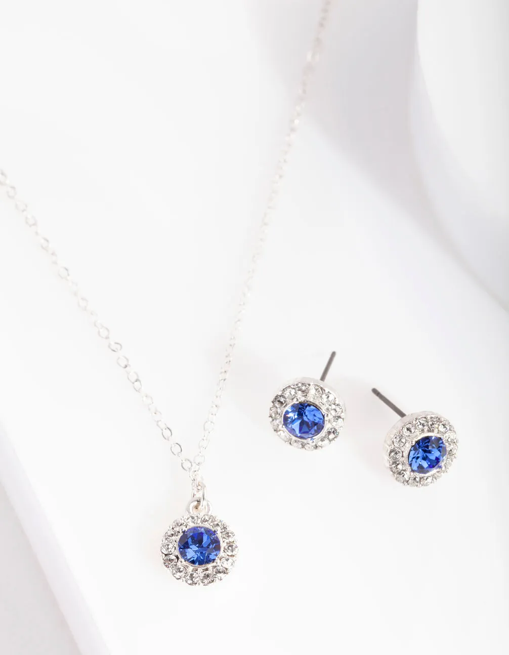 Silver Sapphire Swarovski Earring Necklace Set