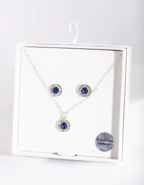 Silver Sapphire Swarovski Earring Necklace Set