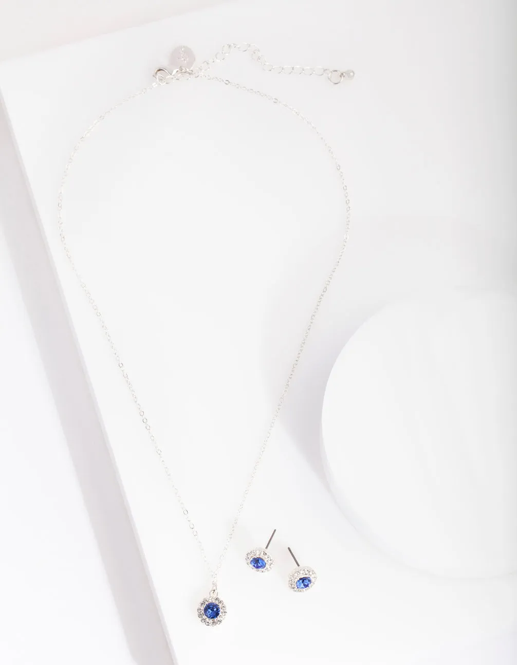 Silver Sapphire Swarovski Earring Necklace Set