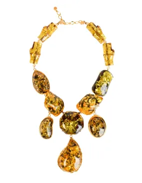 Siman Tu Vintage Chunky Amber Gold Plated Necklace