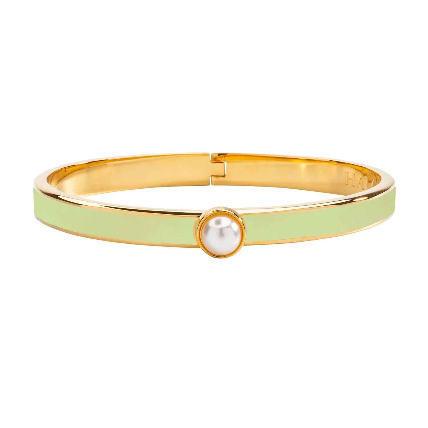 Skinny Cabochon Pearl Meadow & Gold Bangle