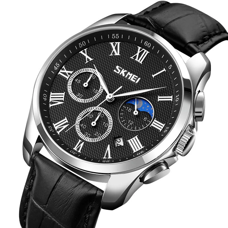 SKMEI 9260 Classic Men's Moonphase Watch Quartz w/ Leather Strap