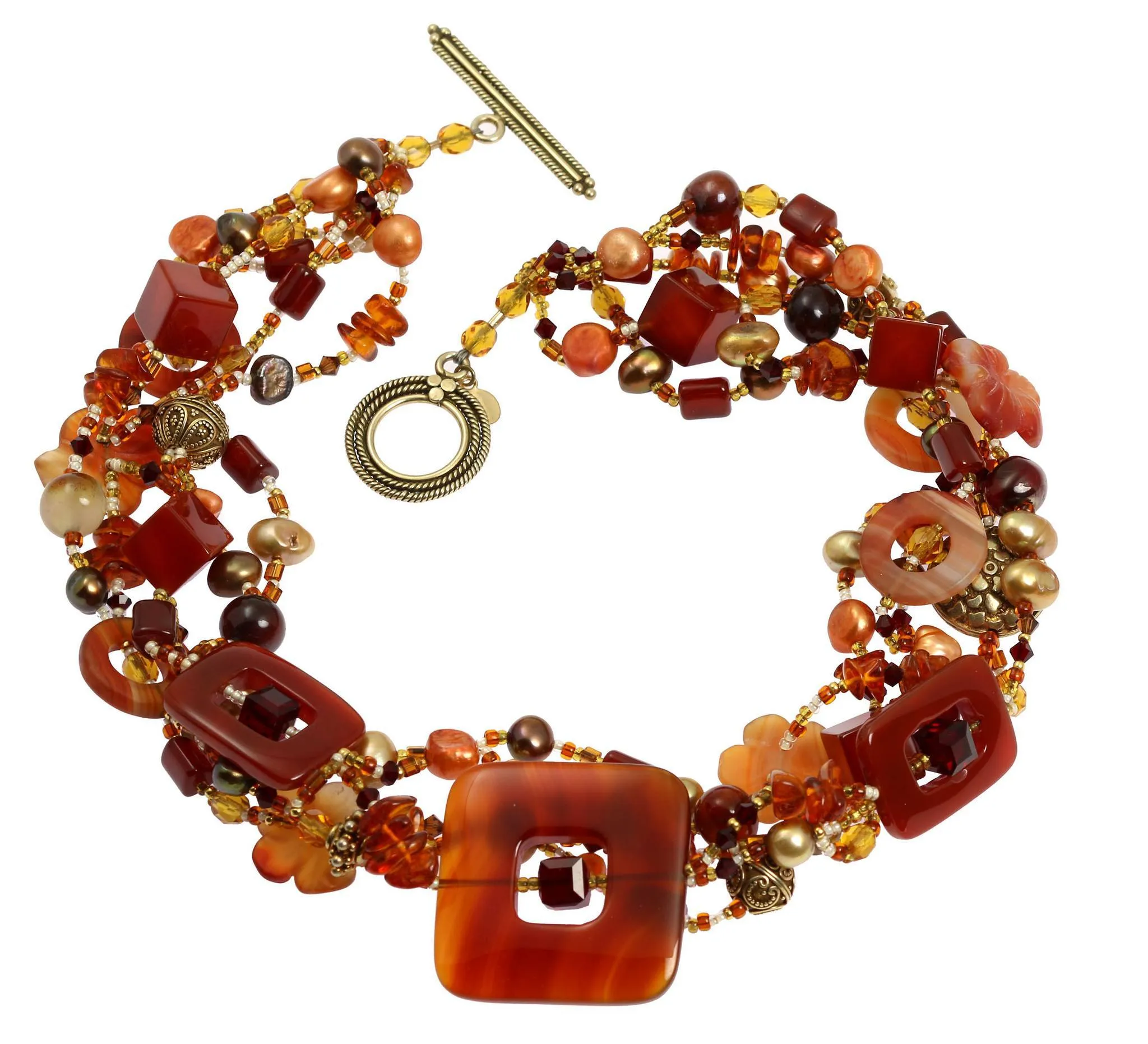 Square Carnelian Beaded Gemstone Necklace