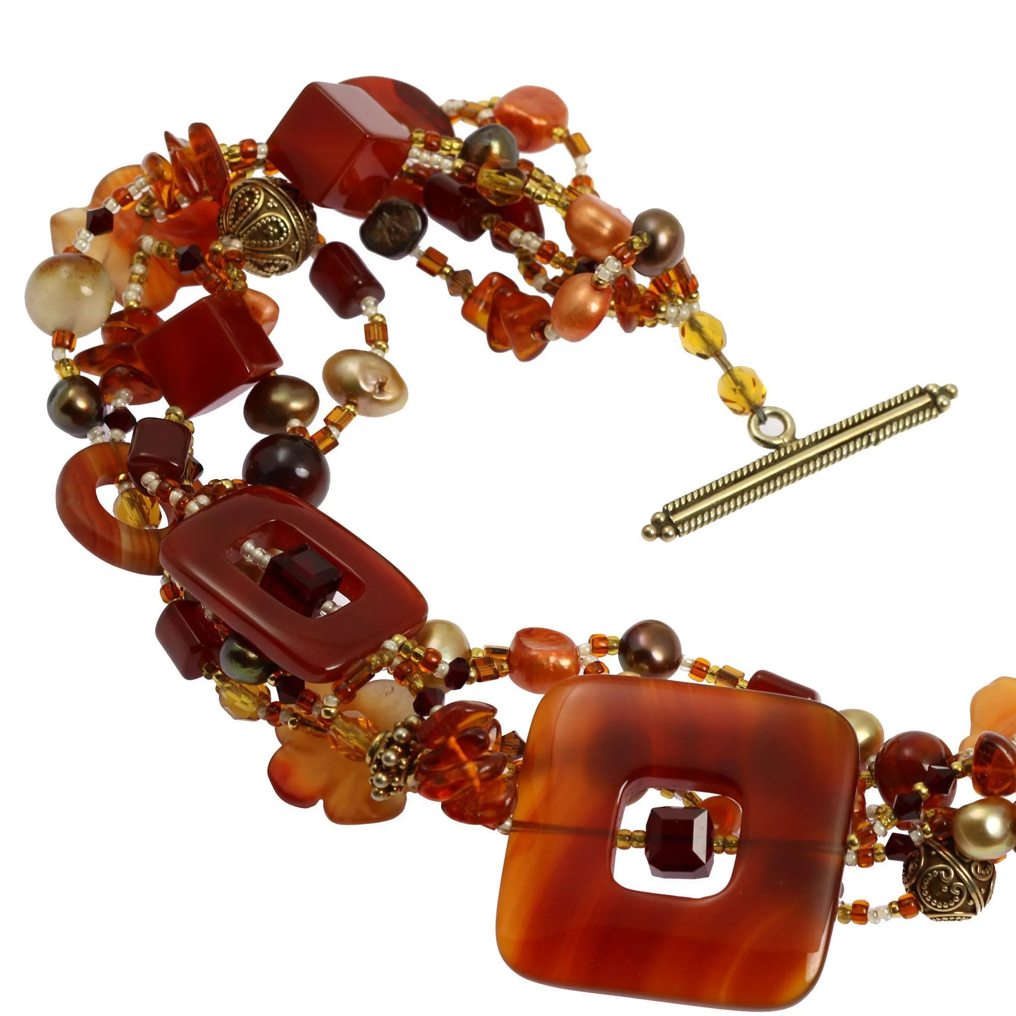 Square Carnelian Beaded Gemstone Necklace