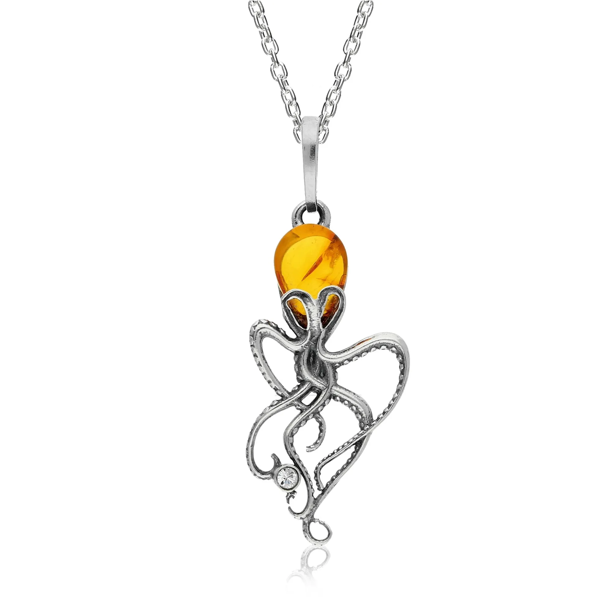 Sterling Silver Amber Octopus Pendant