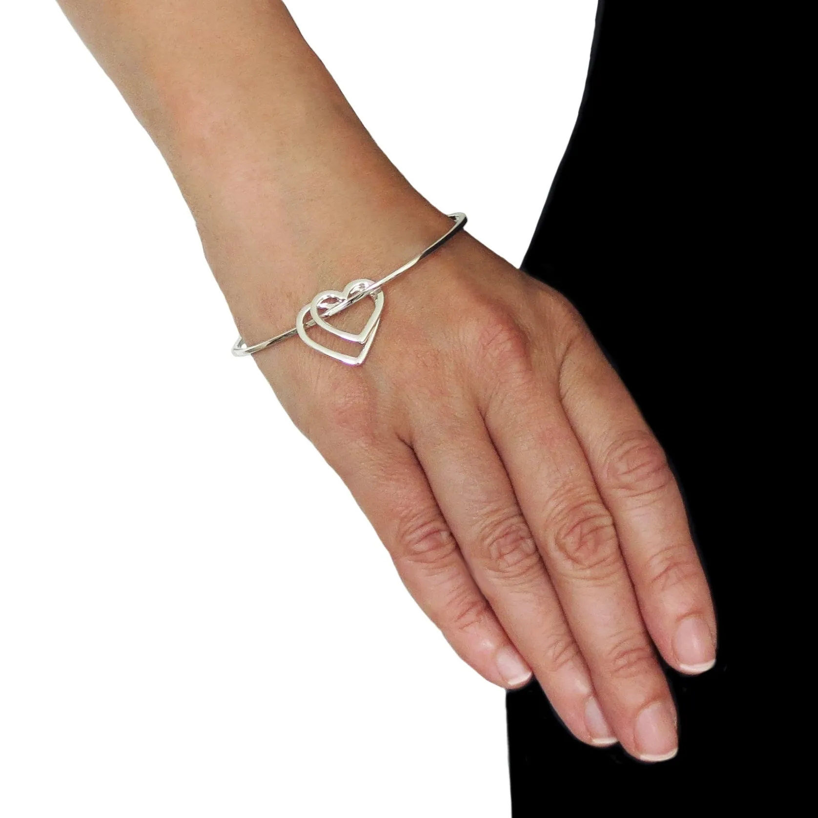 Sterling Silver Bangle with Heart Charms