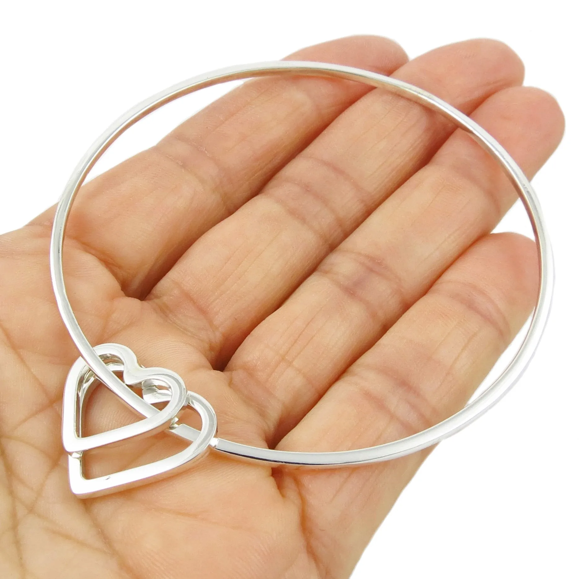 Sterling Silver Bangle with Heart Charms