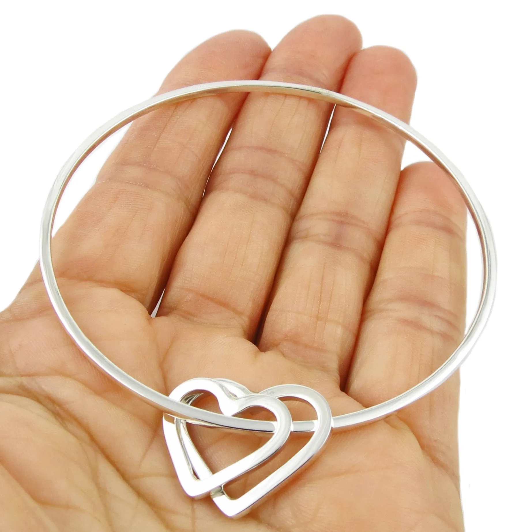 Sterling Silver Bangle with Heart Charms