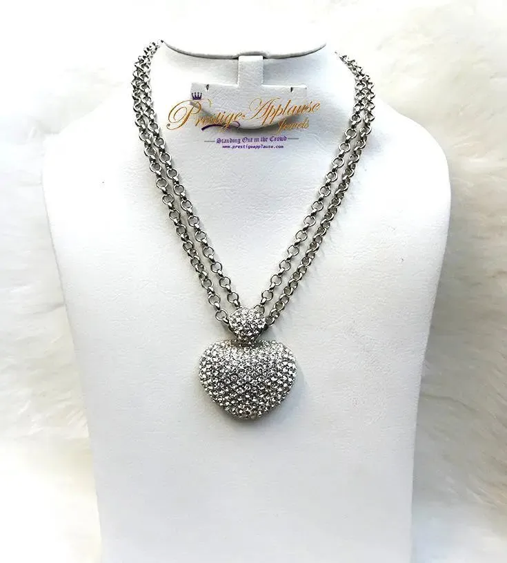 Sterling Silver Diamond Clustered Heart Shape Pendant With  Multi-Chain Necklace/bridal Necklace