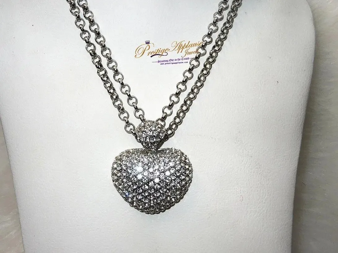 Sterling Silver Diamond Clustered Heart Shape Pendant With  Multi-Chain Necklace/bridal Necklace