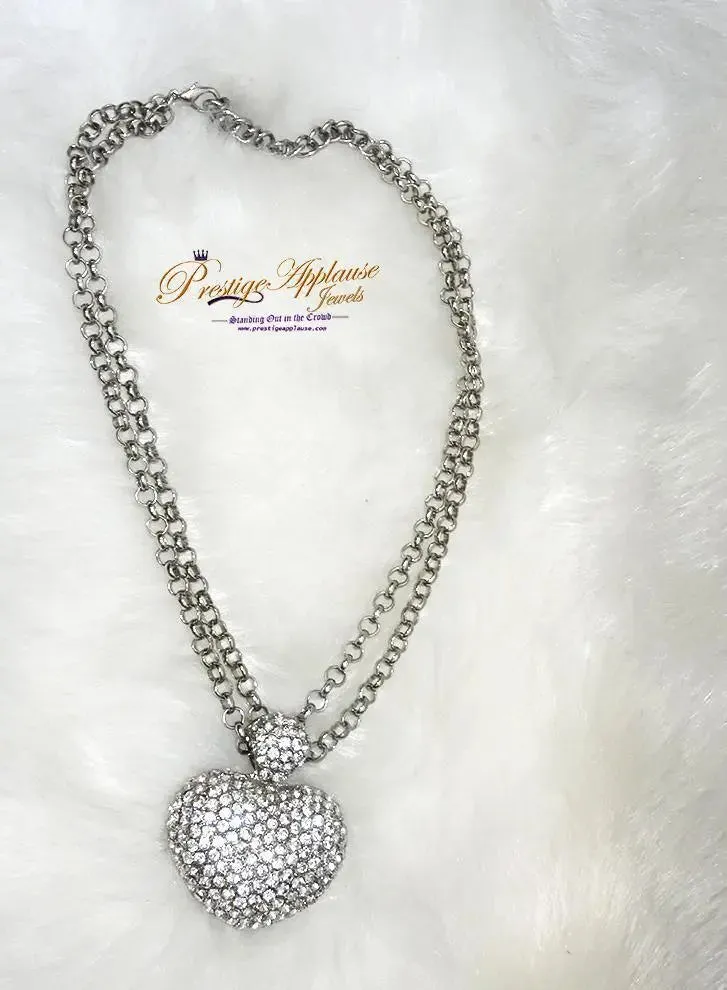 Sterling Silver Diamond Clustered Heart Shape Pendant With  Multi-Chain Necklace/bridal Necklace