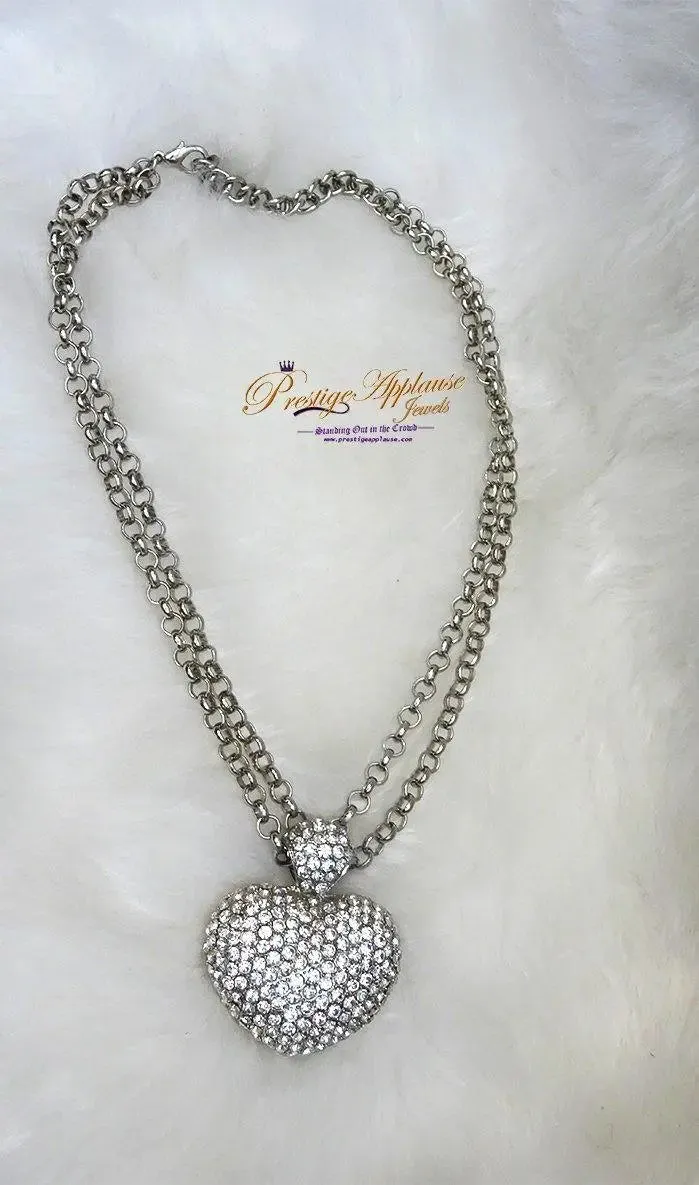 Sterling Silver Diamond Clustered Heart Shape Pendant With  Multi-Chain Necklace/bridal Necklace