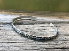 Sterling Silver Floral Thin Cuff - Quick Ship