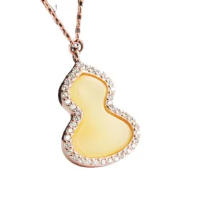 Sterling Silver Gourd Pendant with Beeswax Amber