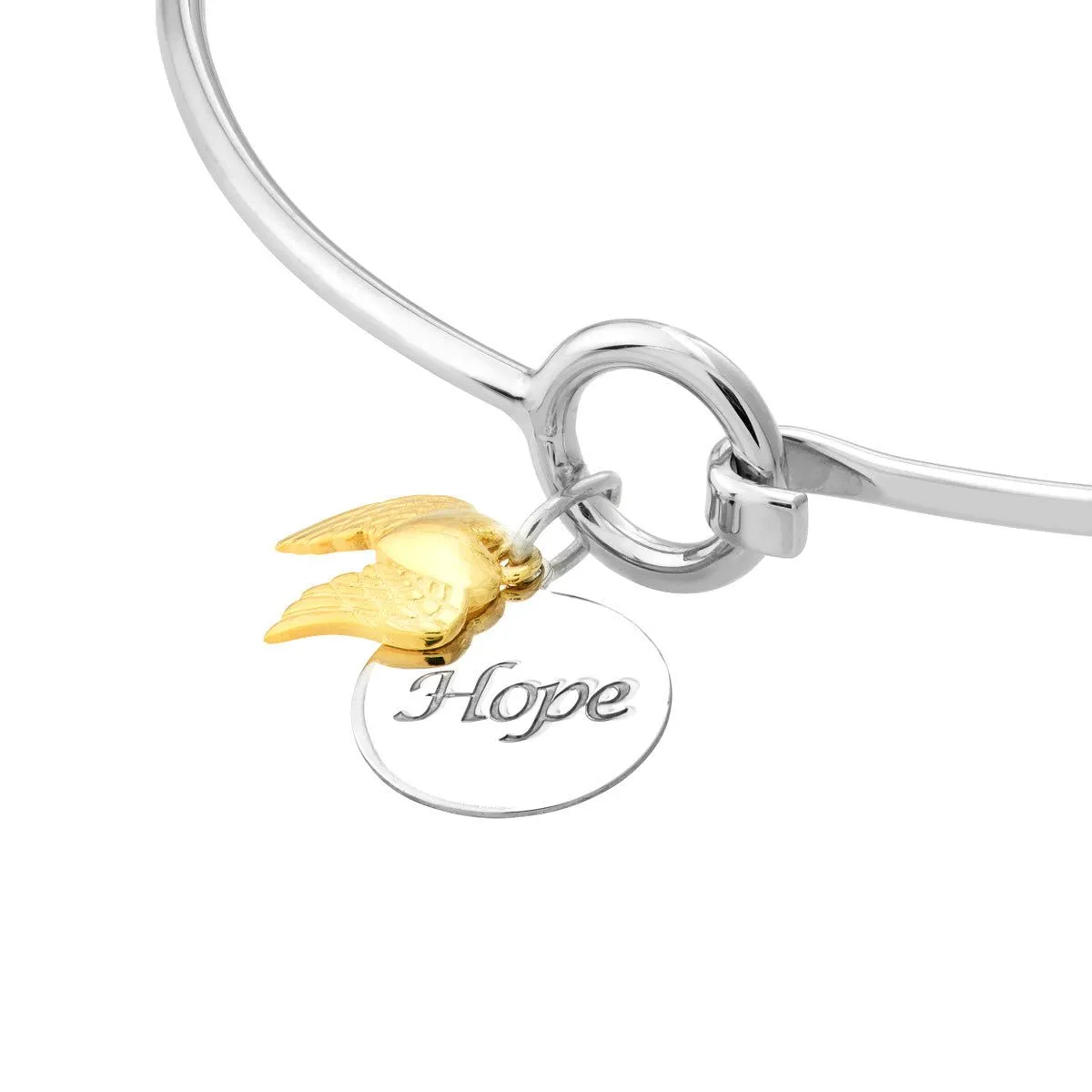 Sterling Silver Hope Bangle with Heart Wing Dangle