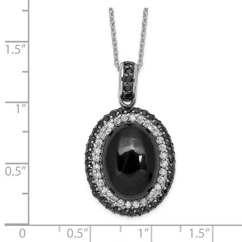 Sterling Silver Oval Onyx with Black and White CZ Necklace