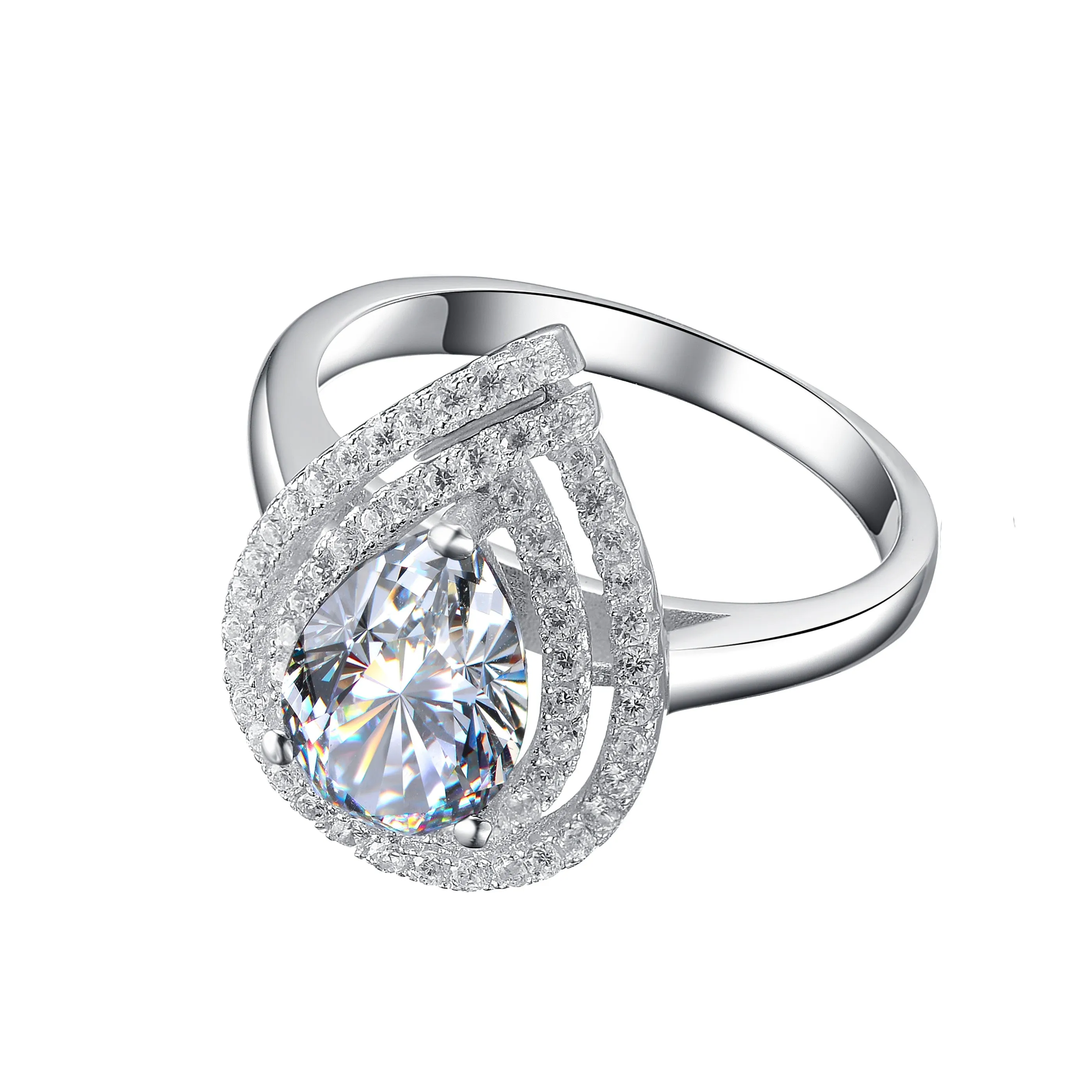 Sterling Silver Pear Cubic Zirconia Ring